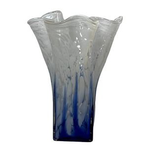 Pier 1 Imports Blue & White Hand Blown Handkerchief Glass Vase **Discontinued**